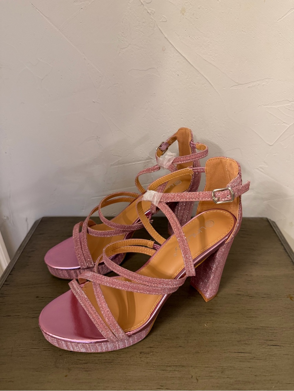 Sparkling Pink Strappy Block Heel Sandals